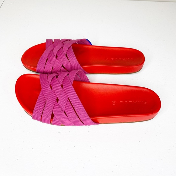 ❌SOLD❌ Rothy’s The Slide Criss Cross Knit Sandal in Cherry Red and Pink Size 7.5 - Picture 3 of 12